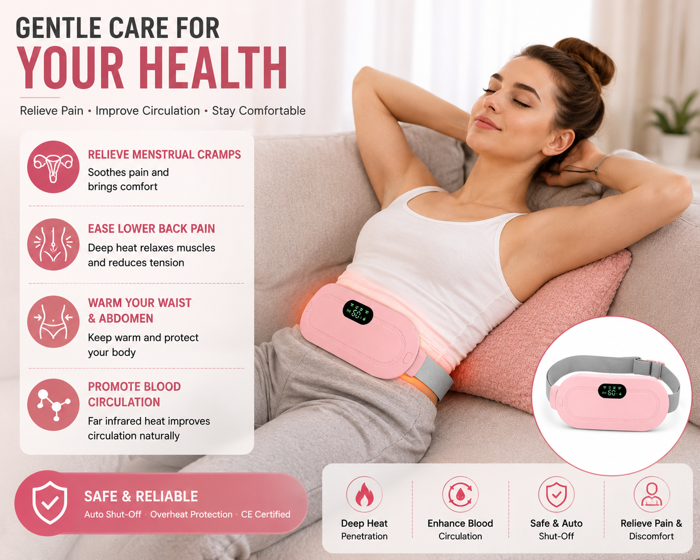 Menstrual Cramp Relief Belt – Rechargeable Heating Pad