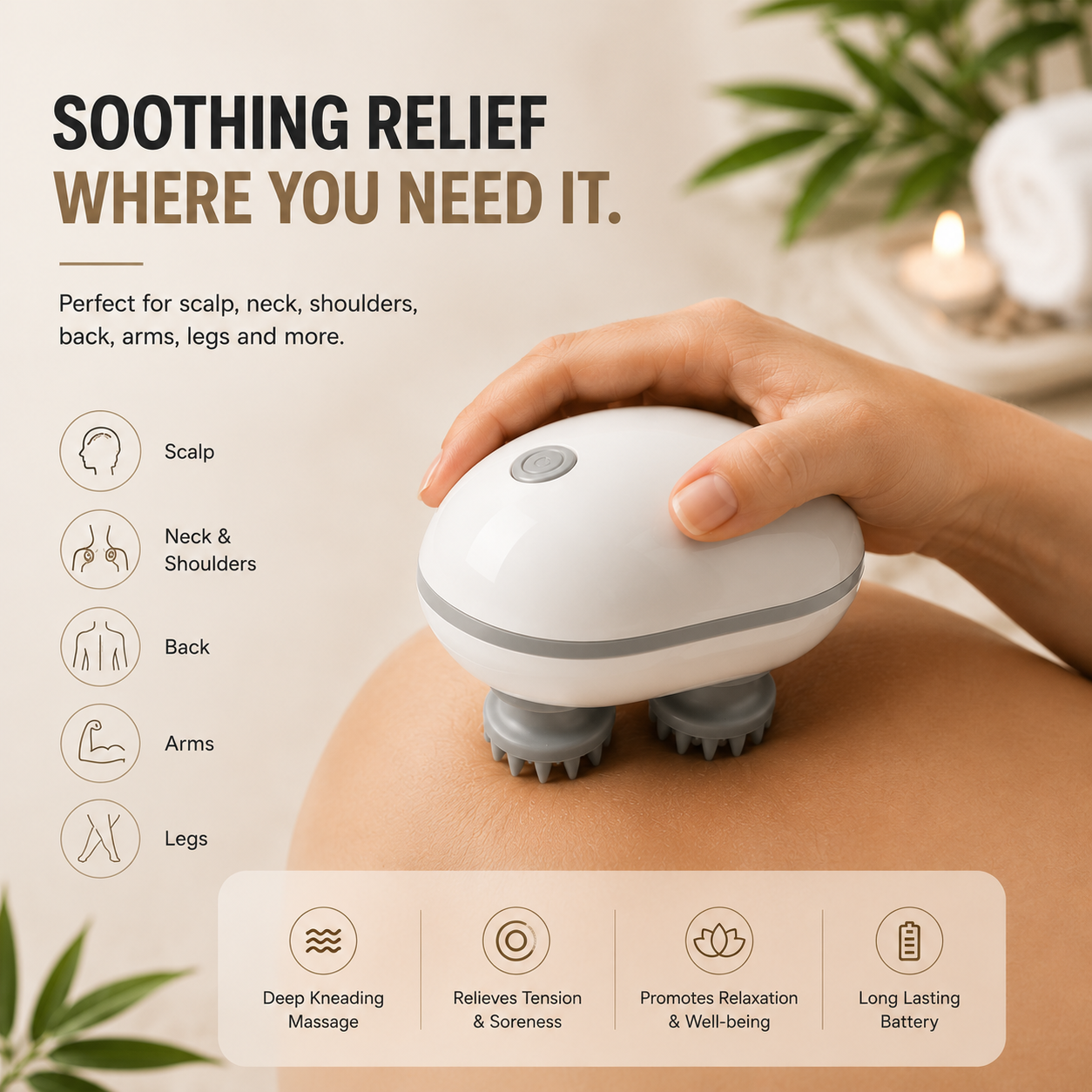 Electric Scalp Massager – Portable USB Rechargeable with 4 Heads